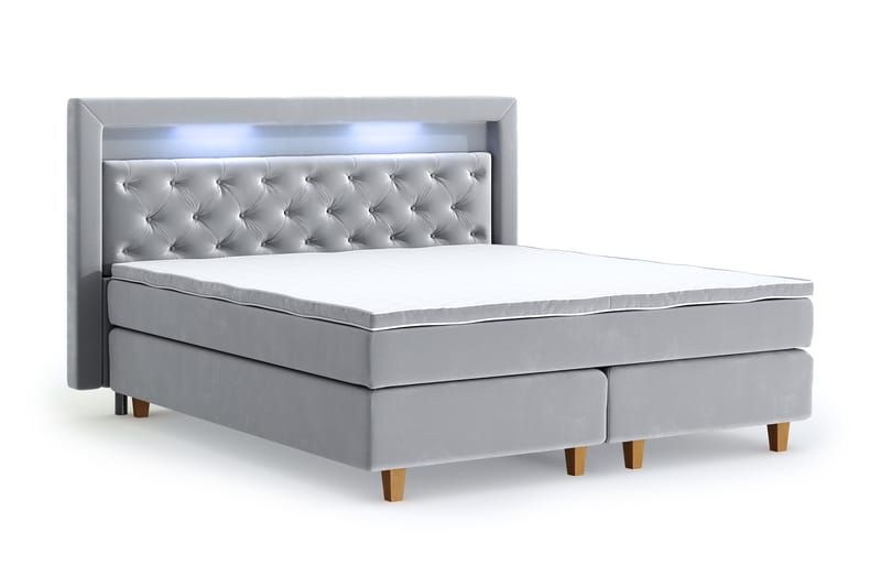 Hilton Lyx Velvet Sängpaket 180x200 - Ljusgrå - Möbler - Säng - Komplett sängpaket