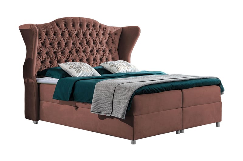 Komplett Sängpaket – Kontinentalsäng 120x200 cm i Tyg med Förvaring och Sänggavel + Bäddmadrass med Fasthetsgrad Medium, Rosa