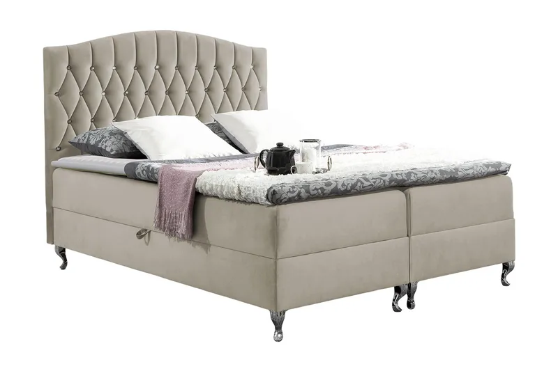 Komplett Sängpaket – Kontinentalsäng 120x200 cm med Förvaring och Sänggavel + Bäddmadrass, Beige