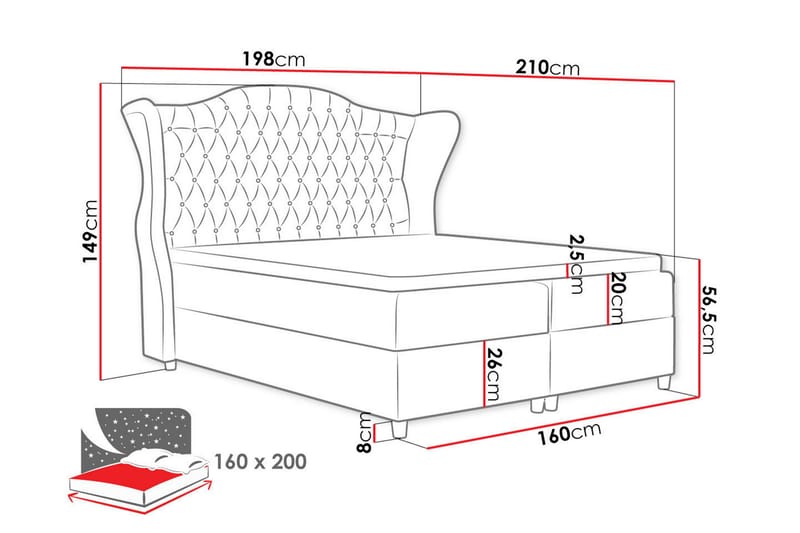 Kontinentalsäng Komplett Sängpaket – Kontinentalsäng 160x200 cm i Tyg med Förvaring, Sänggavel + Bäddmadrass med Fasthetsgrad Medium - Blå - Möbler - Säng - Kontinentalsäng