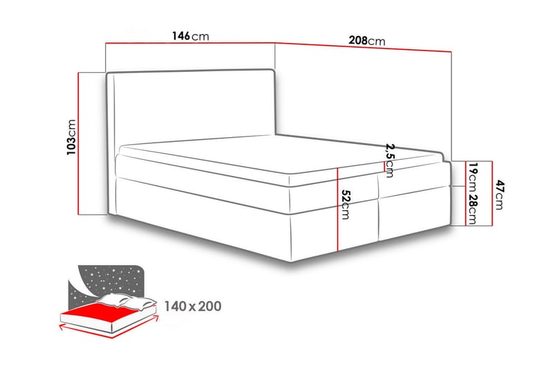 Laargard Kontinentalsäng medFörvaring 140x200 - Rosa - Möbler - Säng - Kontinentalsäng