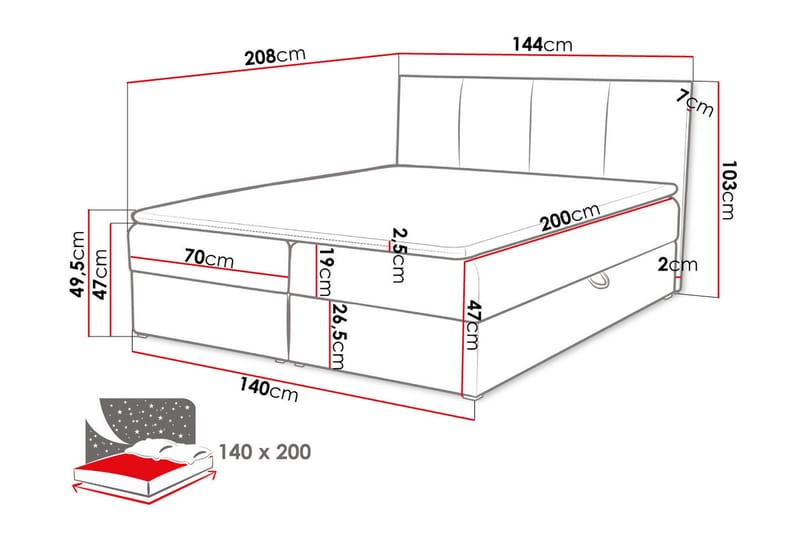 Laggano Kontinentalsäng 140x200 cm + Bäddmadrass - Rosa - Kontinentalsäng
