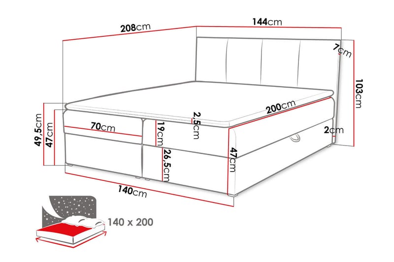 Laggano Kontinentalsäng 140x200 cm + Bäddmadrass - Svart - Kontinentalsäng