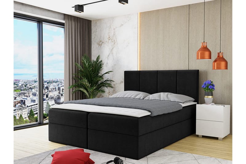Laggano Kontinentalsäng 160x200 cm + Bäddmadrass - Svart - Möbler - Säng - Kontinentalsäng