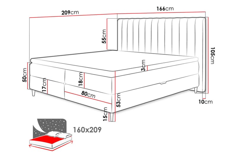 Lillsel Kontinentalsäng 160x200 cm med Sänggavel Tvättbar - Grå - Kontinentalsäng