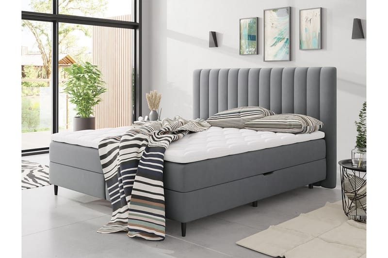 Lillsel Kontinentalsäng 160x200 cm med Sänggavel Tvättbar - Grå - Möbler - Säng - Kontinentalsäng