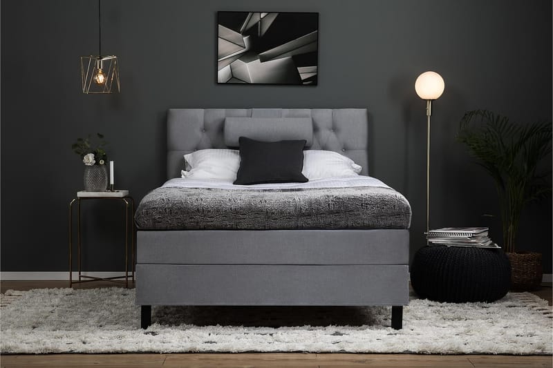 Lucky Komplett Sängpaket 120x200 Memory Diamant Sänggavel - Nackkudde Stor Mellangrå - Möbler - Säng - Komplett sängpaket