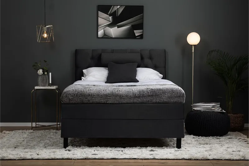 Lucky Komplett Sängpaket 120x200 Memory Diamant Sänggavel - Nackkudde Stor Svart/Grå - Möbler - Säng - Kontinentalsäng