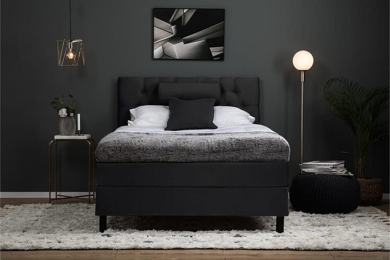Lucky Komplett Sängpaket 120x200 Memory Diamant Sänggavel - Nackkudde Stor Svart/Grå - Möbler - Säng - Kontinentalsäng