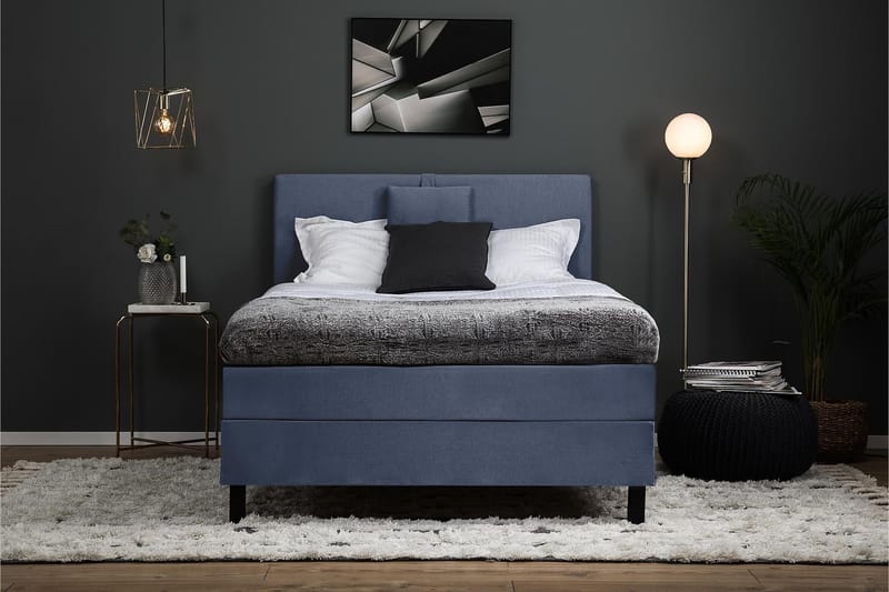 Lucky Komplett Sängpaket 120x200 Memory Slät Sänggavel  N - Nackkudde Liten Mörkblå - Möbler - Säng - Kontinentalsäng