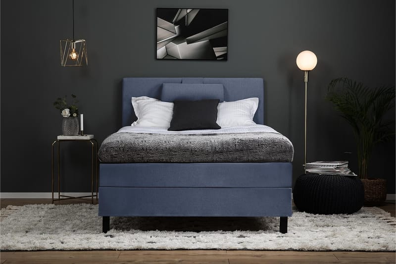 Lucky Komplett Sängpaket 120x200 Memory Slät Sänggavel  N - Nackkudde Stor Mörkblå - Möbler - Säng - Komplett sängpaket