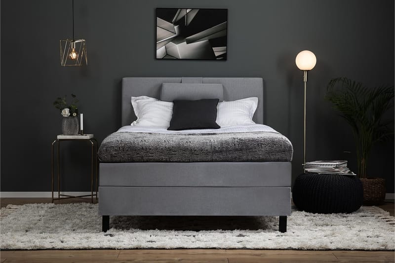 Lucky Komplett Sängpaket 120x200 Memory Slät Sänggavel  N - Nackkudde Stor Mellangrå - Möbler - Säng - Kontinentalsäng