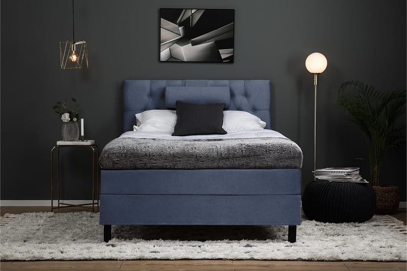 Lucky Komplett Sängpaket 120x200 Skum Diamant Sänggavel - Nackkudde Stor Mörkblå - Möbler - Säng - Kontinentalsäng