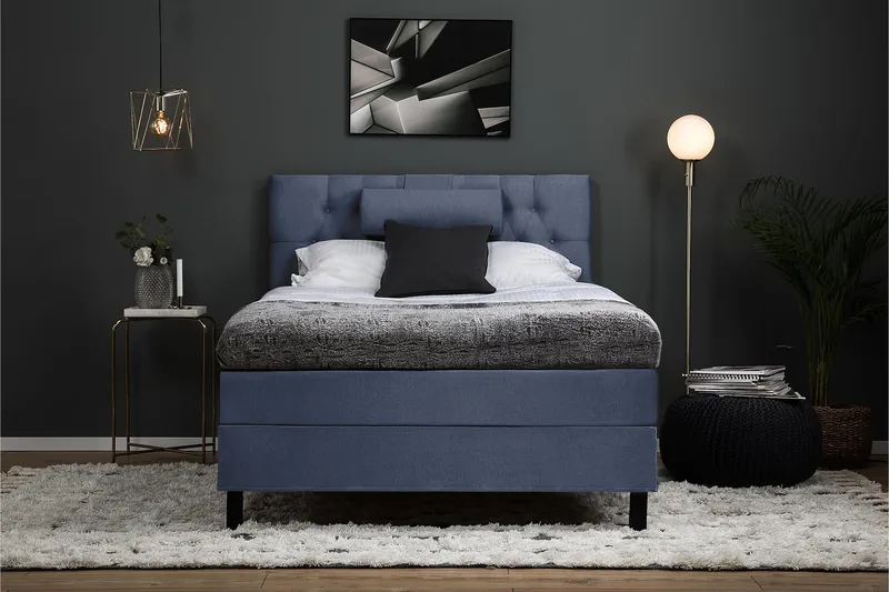 Lucky Komplett Sängpaket 120x200 Skum Diamant Sänggavel - Nackkudde Stor Mörkblå - Möbler - Säng - Kontinentalsäng