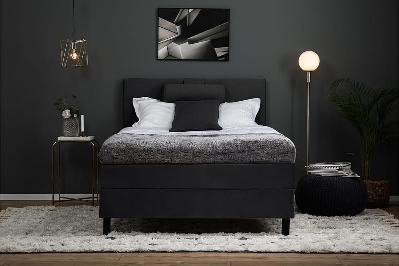 Lucky Komplett Sängpaket 120x200 Skum Slät Sänggavel  Nac - Nackkudde Stor Svart/Grå - Möbler - Säng - Komplett sängpaket