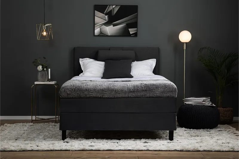 Lucky Komplett Sängpaket 120x200 Polyeter Slät Sänggavel - Nackkudde Stor Svart/Grå - Möbler - Säng - Kontinentalsäng