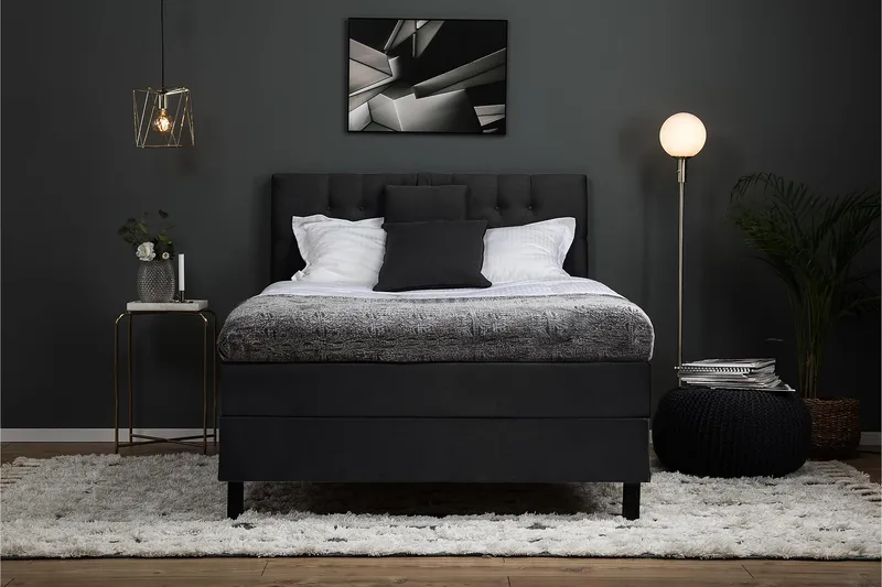 Lucky Komplett Sängpaket 120x200 Polyeter Diamant Sänggavel - Nackkudde Liten Svart/Grå - Möbler - Säng - Kontinentalsäng