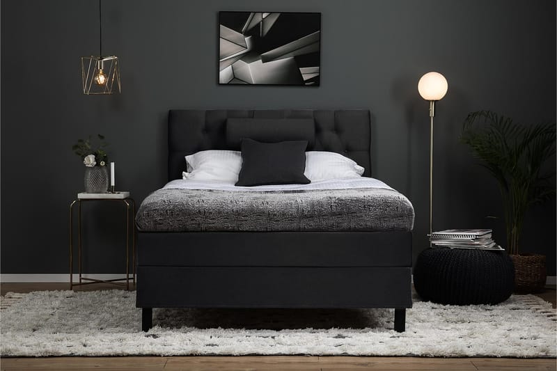 Lucky Komplett Sängpaket 120x200 Polyeter Diamant Sänggavel - Nackkudde Stor Svart/Grå - Möbler - Säng - Komplett sängpaket