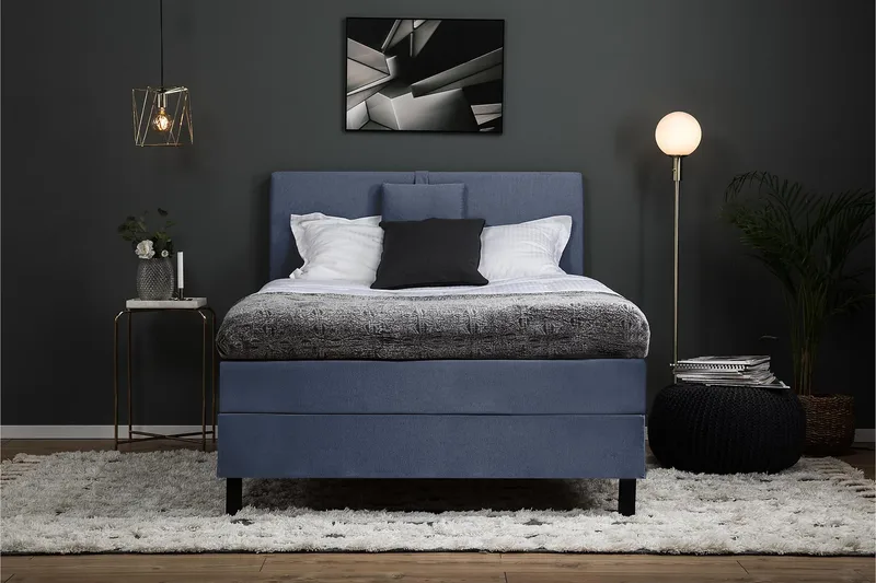 Lucky Komplett Sängpaket 120x200 Polyeter Slät Sänggavel - Nackkudde Liten Mörkblå - Möbler - Säng - Kontinentalsäng