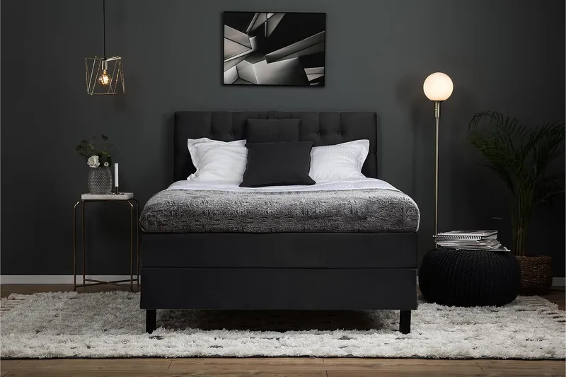 Lucky Komplett Sängpaket 120x200 Polyeter Diamant Sänggavel - Nackkudde Liten Svart/Grå - Möbler - Säng - Kontinentalsäng