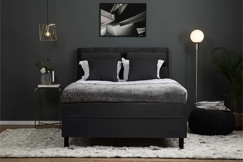 Lucky Komplett Sängpaket 140x200 Memory Diamant - Nackkudde Stor Svart/Grå - Möbler - Säng - Kontinentalsäng