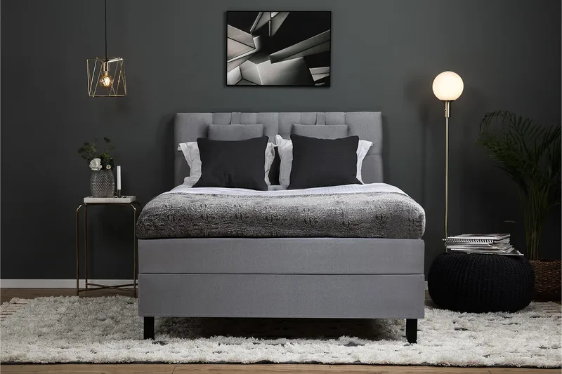 Lucky Komplett Sängpaket 140x200 Memory Diamant Sänggavel - Nackkudde Liten Mellangrå - Möbler - Säng - Kontinentalsäng