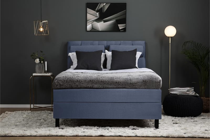 Lucky Komplett Sängpaket 140x200 Skum Diamant Sänggavel - Nackkudde Stor Mörkblå - Möbler - Säng - Kontinentalsäng