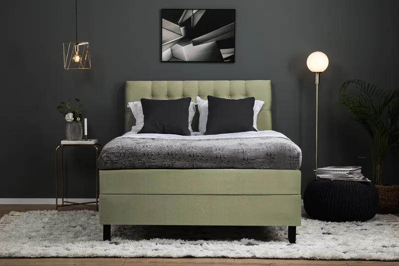 Lucky Komplett Sängpaket 140x200 Polyeter Diamant Sänggavel - Grön - Möbler - Säng - Kontinentalsäng