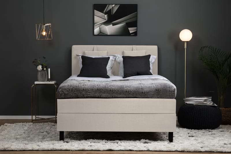 Lucky Komplett Sängpaket 140x200 Polyeter Slät Sänggavel - Nackkudde Liten Beige - Möbler - Säng - Kontinentalsäng