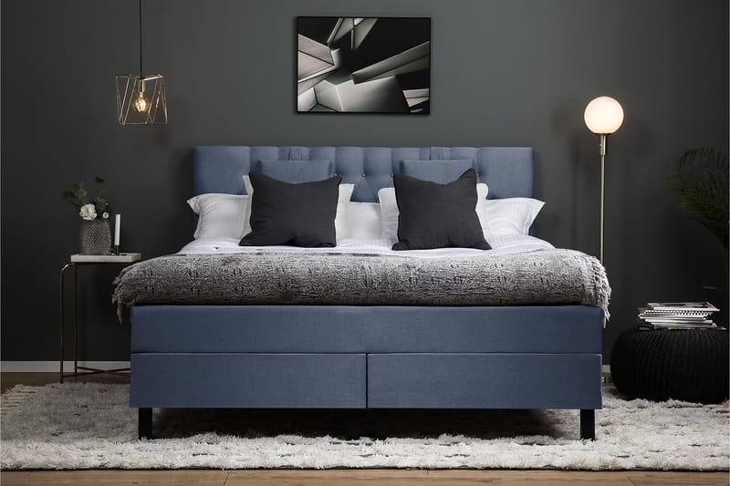 Lucky Komplett Sängpaket 160x200 Latex Diamant Sänggavel - Nackkudde Liten Mörkblå - Möbler - Säng - Komplett sängpaket