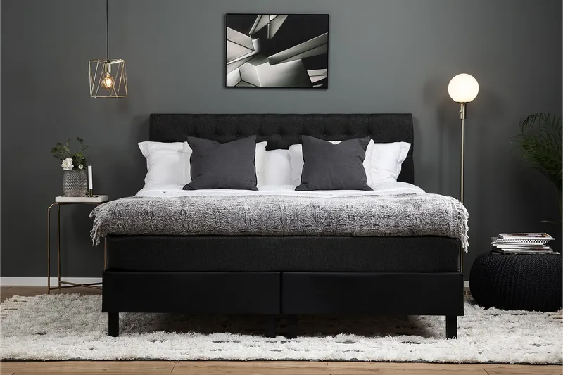 Lucky Komplett Sängpaket 160x200 Latex Diamant - Svart/Grå/PU - Möbler - Säng - Kontinentalsäng