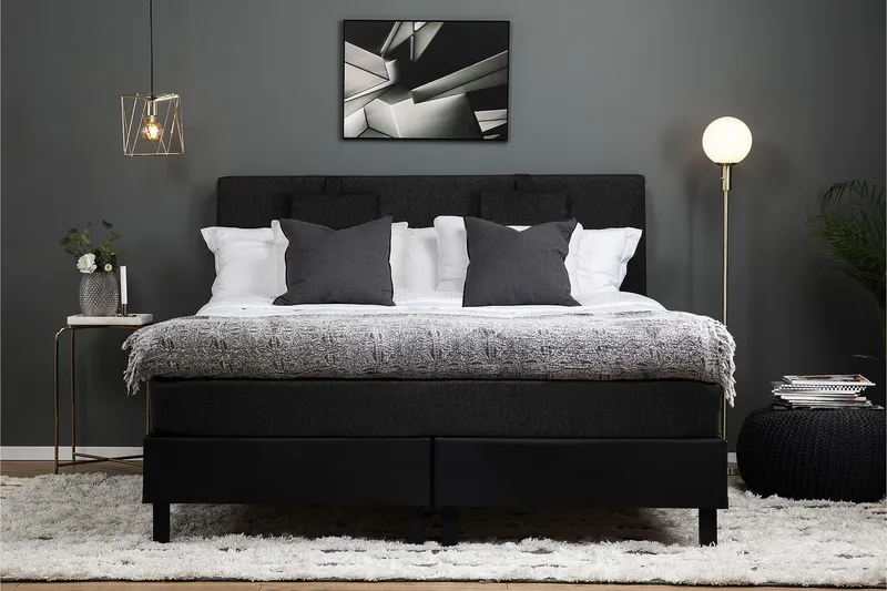 Lucky Komplett Sängpaket 160x200 Latex Slät - Nackkudde Liten Svart/Grå/PU - Möbler - Säng - Kontinentalsäng