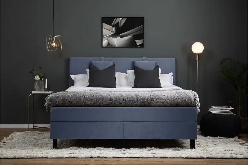 Lucky Komplett Sängpaket 160x200 Latex Slät Sänggavel - Nackkudde Liten Mörkblå - Möbler - Säng - Kontinentalsäng