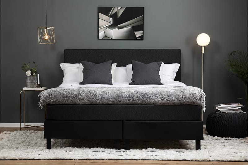 Lucky Komplett Sängpaket 160x200 Latex Slät Sänggavel - Svart/Grå/PU - Möbler - Säng - Komplett sängpaket
