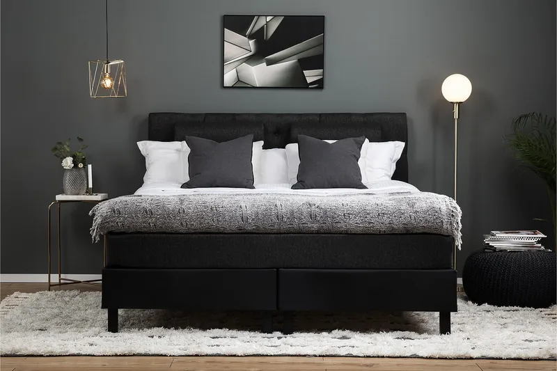 Lucky Komplett Sängpaket 160x200 Memory Diamant - Nackkudde Stor Svart/Grå/PU - Möbler - Säng - Kontinentalsäng