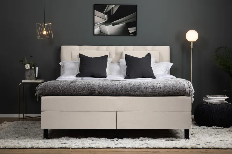 Lucky Komplett Sängpaket 160x200 Memory Diamant Sänggavel - Nackkudde Stor Beige - Möbler - Säng - Kontinentalsäng