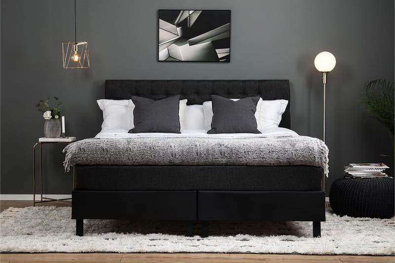 Lucky Komplett Sängpaket 160x200 Memory Diamant - Svart/Grå/PU - Möbler - Säng - Kontinentalsäng