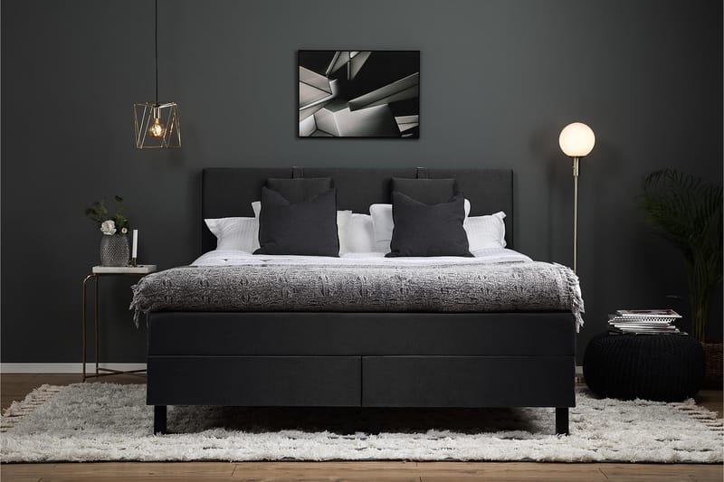 Lucky Komplett Sängpaket 160x200 Memory Slät - Nackkudde Liten Svart/Grå - Möbler - Säng - Kontinentalsäng
