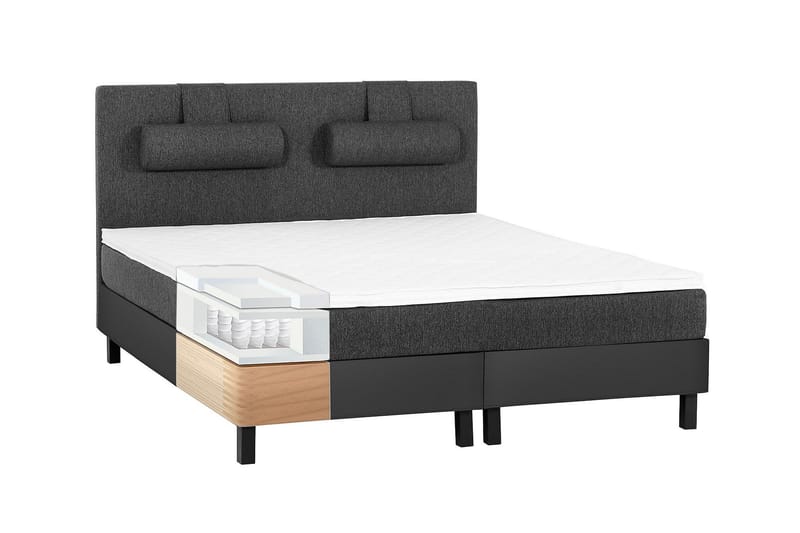 Lucky Komplett Sängpaket 160x200 Memory Slät - Nackkudde Liten Svart/Grå/PU - Möbler - Säng - Kontinentalsäng