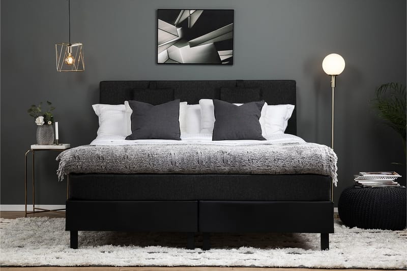 Lucky Komplett Sängpaket 160x200 Memory Slät - Nackkudde Liten Svart/Grå/PU - Möbler - Säng - Kontinentalsäng