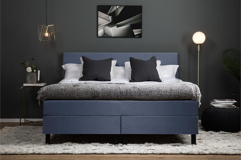 Lucky Komplett Sängpaket 160x200 Memory Slät Sänggavel - Mörkblå - Möbler - Säng - Kontinentalsäng