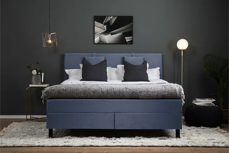Lucky Komplett Sängpaket 160x200 Memory Slät Sänggavel - Nackkudde Liten Mörkblå - Möbler - Säng - Kontinentalsäng