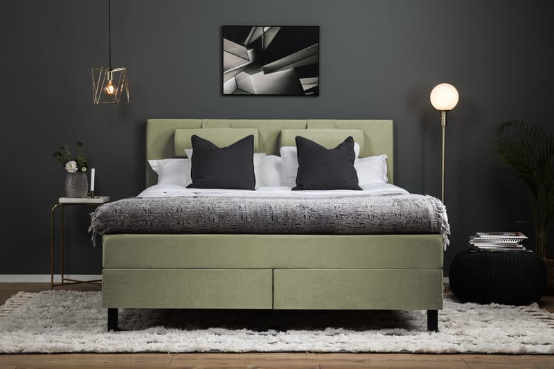 Lucky Komplett Sängpaket 160x200 Memory Slät Sänggavel - Nackkudde Stor Grön - Möbler - Säng - Kontinentalsäng