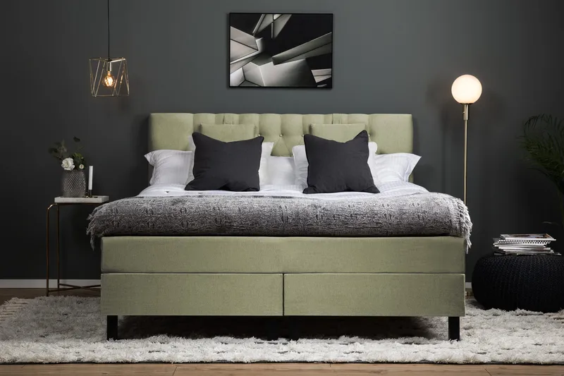 Lucky Komplett Sängpaket 160x200 Skum Diamant Sänggavel - Nackkudde Liten Grön - Möbler - Säng - Kontinentalsäng