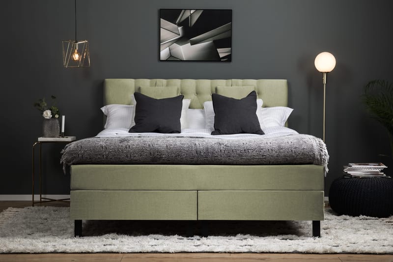 Lucky Komplett Sängpaket 160x200 Skum Diamant Sänggavel - Nackkudde Liten Grön - Möbler - Säng - Kontinentalsäng