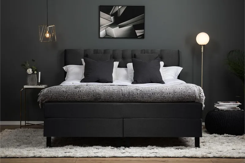 Lucky Komplett Sängpaket 160x200 Skum Diamant Sänggavel - Nackkudde Liten Svart/Grå - Möbler - Säng - Kontinentalsäng