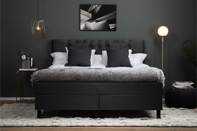 Lucky Komplett Sängpaket 160x200 Skum Diamant Sänggavel - Nackkudde Liten Svart/Grå - Möbler - Säng - Kontinentalsäng