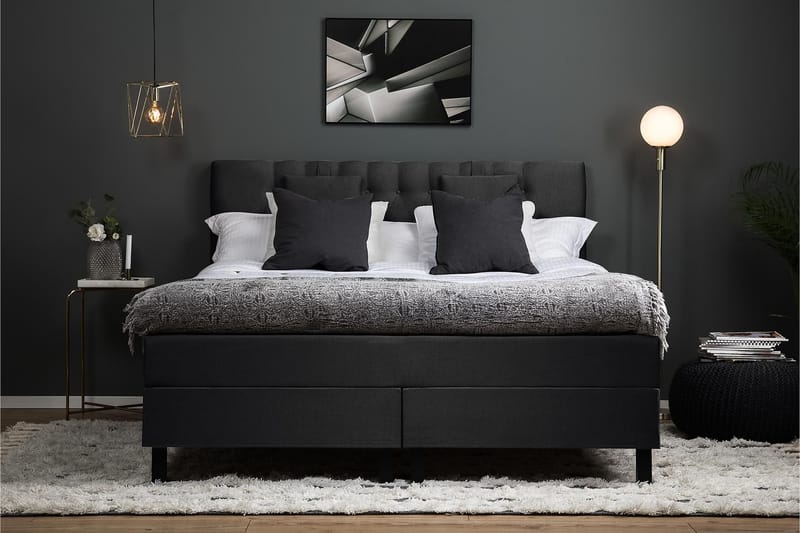 Lucky Komplett Sängpaket 160x200 Skum Diamant Sänggavel - Nackkudde Liten Svart/Grå - Möbler - Säng - Kontinentalsäng