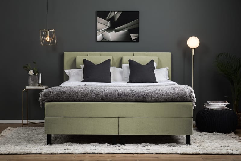 Lucky Komplett Sängpaket 160x200 Skum Slät Sänggavel - Nackkudde Stor Grön - Möbler - Säng - Kontinentalsäng