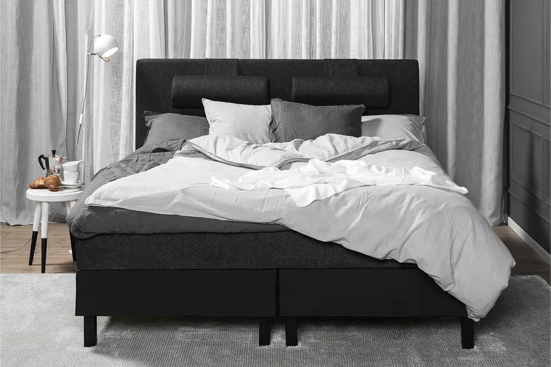 Lucky Komplett Sängpaket 160x200 Skum Slät Sänggavel - Nackkudde Stor Svart/Grå/PU - Möbler - Säng - Kontinentalsäng